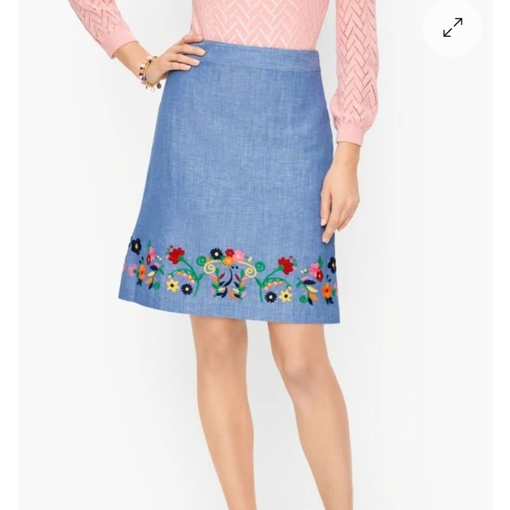 Talbots Linen Floral Embroidered A-line Skirt
